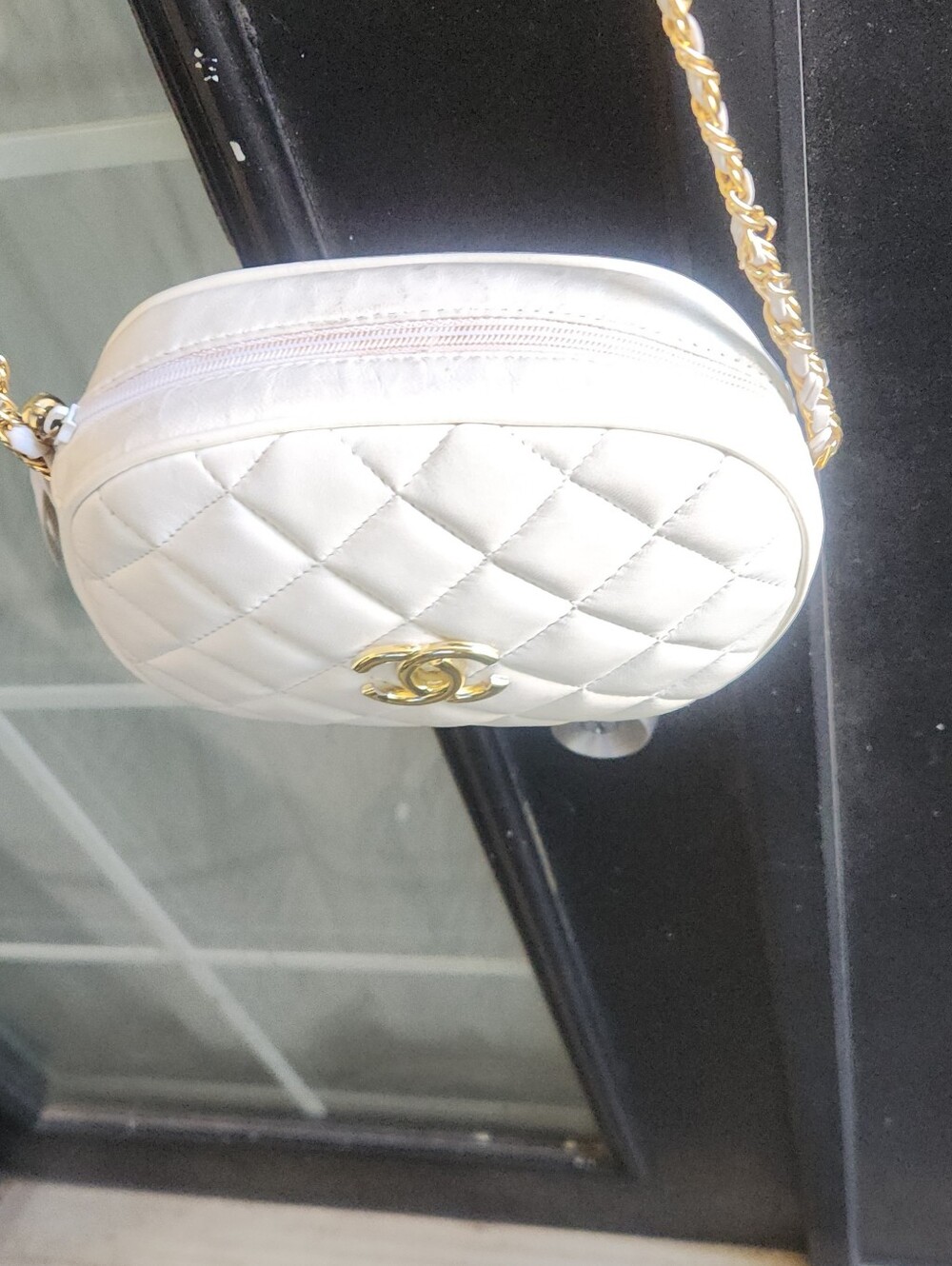 White Quilted Camera Bag with Gold Chain - Picture 10 of 10